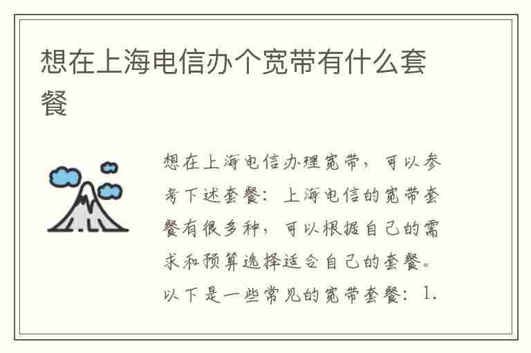 想在上海电信办个宽带有什么套餐